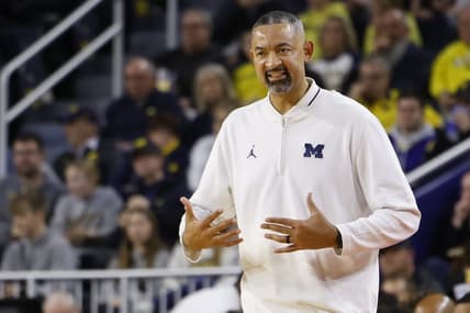 Dec 29, 2023; Ann Arbor, Michigan, USA;  Michigan Wolverines head coach Juwan Howard coaches in the second half against the McNeese State Cowboys at Crisler Center. Mandatory Credit: Rick Osentoski-USA TODAY Sports