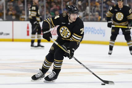 Dec 19, 2023; Boston, Massachusetts, USA; Boston Bruins left wing Jake DeBrusk (74) during the third period against the Minnesota Wild at TD Garden. Mandatory Credit: Winslow Townson-USA TODAY Sports