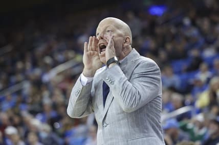 Jan 3, 2024; Los Angeles, California, USA; UCLA head coach Mick Cronin reacts during the second half in a game against the Stanford Cardinal at Pauley Pavilion presented by Wescom. Mandatory Credit: Yannick Peterhans-USA TODAY Sports
