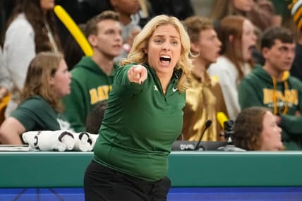 Jan 3, 2024; Waco, Texas, USA;  Baylor Lady Bears head coach Nicki Collen calls a play against the TCU Horned Frogs during the second half at Paul and Alejandra Foster Pavilion. Mandatory Credit: Chris Jones-USA TODAY Sports
