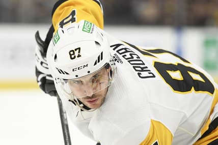 Jan 4, 2024; Boston, Massachusetts, USA; Pittsburgh Penguins center Sidney Crosby (87) gets set for a face off during the second period against the Boston Bruins at TD Garden. Mandatory Credit: Bob DeChiara-USA TODAY Sports