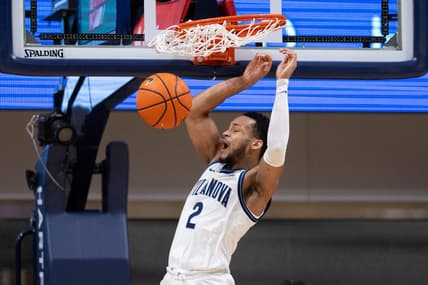 Jan 6, 2024; Villanova, Pennsylvania, USA; Villanova Wildcats guard Mark Armstrong (2) dunks the ball against the St. John's Red Storm during the second half at William B. Finneran Pavilion. Mandatory Credit: Bill Streicher-USA TODAY Sports