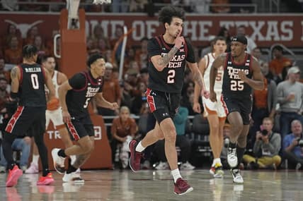 Jan 6, 2024; Austin, Texas, USA; Texas Tech Red Raiders guard Pop Isaacs (2) reacts after scoring a three point basket during the first half against the Texas Longhorns at Moody Center. Mandatory Credit: Scott Wachter-USA TODAY Sports