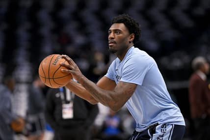 Jan 9, 2024; Dallas, Texas, USA; Memphis Grizzlies guard Vince Williams Jr. (5) warms up before the game between the Dallas Mavericks and the Memphis Grizzlies at the American Airlines Center. Mandatory Credit: Jerome Miron-USA TODAY Sports