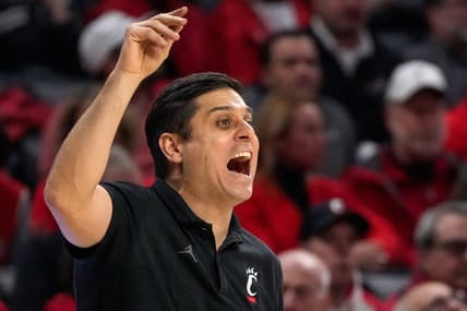 Cincinnati Bearcats head coach Wes Miller shouts to his team in the second half of the NCAA Big 12 basketball game between the Cincinnati Bearcats and the Texas Longhorns at Fifth Third Arena in Cincinnati on Tuesday, Jan. 9, 2024. Texas pulled off a 74-73 win on a go-ahead basket in the final seconds of the game.