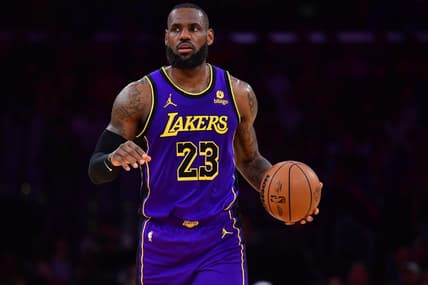 Jan 11, 2024; Los Angeles, California, USA; Los Angeles Lakers forward LeBron James (23) controls the ball against the Phoenix Suns during the second half at Crypto.com Arena. Mandatory Credit: Gary A. Vasquez-USA TODAY Sports