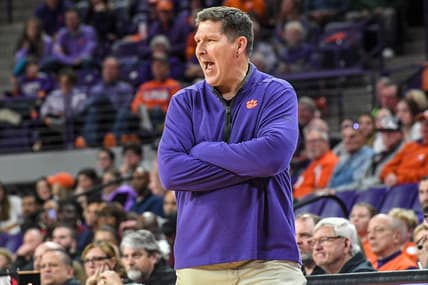 Jan 13, 2024; Clemson, South Carolina, USA; Clemson Tigers head coach Brad Brownell reacts during the second half against the Boston College Eagles at Littlejohn Coliseum. Mandatory Credit: Ken Ruinard-USA TODAY Sports