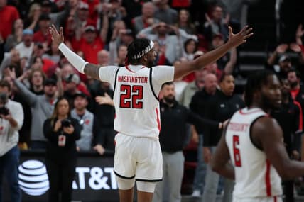 Jan 13, 2024; Lubbock, Texas, USA;  Texas Tech Red Raiders forward Warren Washington (22) reacts after the game against the Kansas State Wildcats at United Supermarkets Arena. Mandatory Credit: Michael C. Johnson-USA TODAY Sports