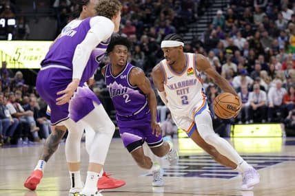 Jan 18, 2024; Salt Lake City, Utah, USA;  Utah Jazz guard Collin Sexton (2) runs past Utah Jazz guard Collin Sexton (2) during the second quarter at Delta Center. Mandatory Credit: Chris Nicoll-USA TODAY Sports