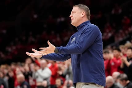 Jan 20, 2024; Columbus, Ohio, USA; Penn State Nittany Lions head coach Mike Rhoades talks to his team during the NCAA men   s basketball game against the Ohio State Buckeyes at Value City Arena.