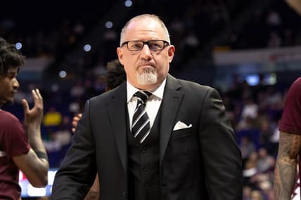 Jan 20, 2024; Baton Rouge, Louisiana, USA;  Texas A&M Aggies head coach Buzz Williams looks on against the LSU Tigers during the first half at Pete Maravich Assembly Center. Mandatory Credit: Stephen Lew-USA TODAY Sports