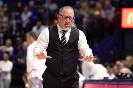 Jan 20, 2024; Baton Rouge, Louisiana, USA;  Texas A&M Aggies head coach Buzz Williams reacts to a play against the LSU Tigers during the first half at Pete Maravich Assembly Center. Mandatory Credit: Stephen Lew-USA TODAY Sports
