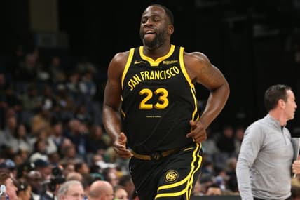 Jan 15, 2024; Memphis, Tennessee, USA; Golden State Warriors forward Draymond Green (23) runs toward the bench during the second half against the Memphis Grizzlies  at FedExForum. Mandatory Credit: Petre Thomas-USA TODAY Sports