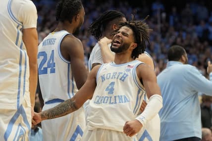 Jan 22, 2024; Chapel Hill, North Carolina, USA; North Carolina Tar Heels guard RJ Davis (4) reacts near the end of the second half at Dean E. Smith Center. Mandatory Credit: Bob Donnan-USA TODAY Sports