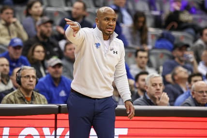 Jan 24, 2024; Newark, New Jersey, USA; Seton Hall Pirates head coach Shaheen Holloway reacts during the first half against the Providence Friars at Prudential Center. Mandatory Credit: Vincent Carchietta-USA TODAY Sports