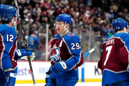 Jan 24, 2024; Denver, Colorado, USA; Colorado Avalanche center Nathan MacKinnon (29) following the game against the Washington Capitals against the Washington Capitals at Ball Arena. Mandatory Credit: Ron Chenoy-USA TODAY Sports