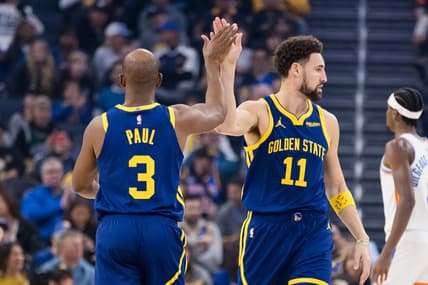 Golden State Warriors' Klay Thompson and Chris Paul