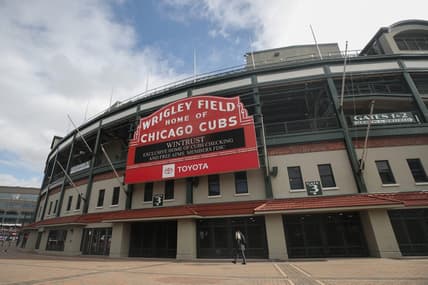 Mar 24, 2021; Chicago, Illinois, USA; A general view of the exterior of Wrigley Field. Mandatory Credit: Kamil Krzaczynski-USA TODAY Sports