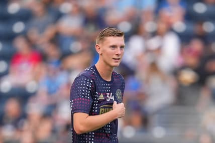 Jul 8, 2022; Chester, Pennsylvania, USA; Philadelphia Union midfielder Brandan Craig (34) looks on against D.C. United at Subaru Park. Mandatory Credit: Mitchell Leff-USA TODAY Sports