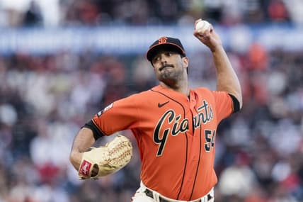 Aug 11, 2023; San Francisco, California, USA;  San Francisco Giants starting pitcher Scott Alexander (54) throws against the Texas Rangers during the first inning at Oracle Park. Mandatory Credit: John Hefti-USA TODAY Sports