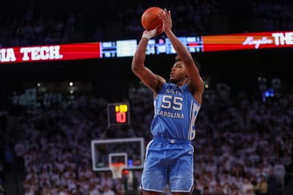 Jan 30, 2024; Atlanta, Georgia, USA; North Carolina Tar Heels forward Harrison Ingram (55) shoots against the Georgia Tech Yellow Jackets in the first half at McCamish Pavilion. Mandatory Credit: Brett Davis-USA TODAY Sports