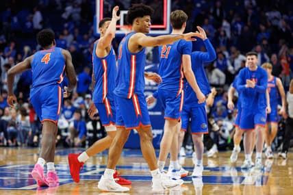 Jan 31, 2024; Lexington, Kentucky, USA; Florida Gators guard Zyon Pullin (0) walks off the court after the game against the Kentucky Wildcats at Rupp Arena at Central Bank Center. Mandatory Credit: Jordan Prather-USA TODAY Sports