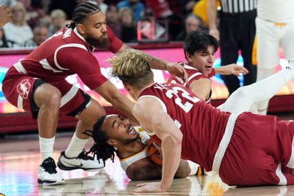 Feb 1, 2024; Tempe, Arizona, USA; Arizona State Sun Devils guard Frankie Collins (1) protects the ball from Stanford Cardinal forward James Keefe (22) and Stanford Cardinal guard Jared Bynum (1) during the first half at Desert Financial Arena. Mandatory Credit: Joe Camporeale-USA TODAY Sports