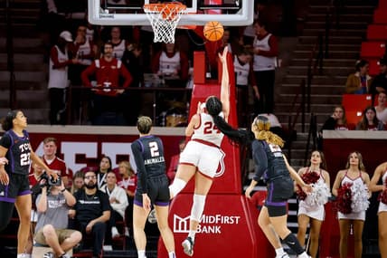 Oklahoma forward Skylar Vann (24) lays up the ball in the first quarter during an NCAA basketball game between University of Oklahoma (OU) and Texas Christian University (TCU) at Lloyd Noble Center in Norman, Okla., on Wednesday, Feb. 7, 2024.