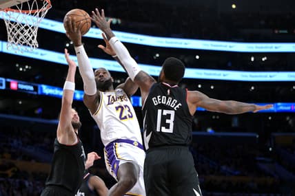 Los Angeles Lakers' LeBron James, Los Angeles Clippers' Paul George