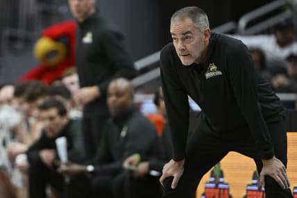 Nov 12, 2022; Louisville, Kentucky, USA;  Wright State Raiders head coach Scott Nagy watches from the sideline during the second half against the Louisville Cardinals at KFC Yum! Center. Wright State defeated Louisville 73-72. Mandatory Credit: Jamie Rhodes-USA TODAY Sports