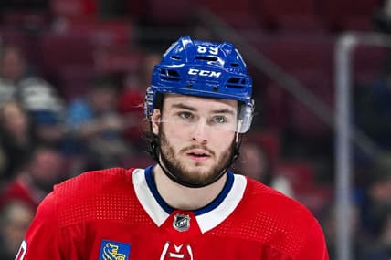 Feb 27, 2024; Montreal, Quebec, CAN; Montreal Canadiens right wing Joshua Roy (89) looks on against the Arizona Coyotes during the second period at Bell Centre. Mandatory Credit: David Kirouac-USA TODAY Sports