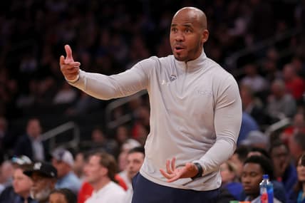 Mar 14, 2024; New York City, NY, USA; Seton Hall Pirates head coach Shaheen Holloway coaches against the St. John's Red Storm during the first half at Madison Square Garden. Mandatory Credit: Brad Penner-USA TODAY Sports