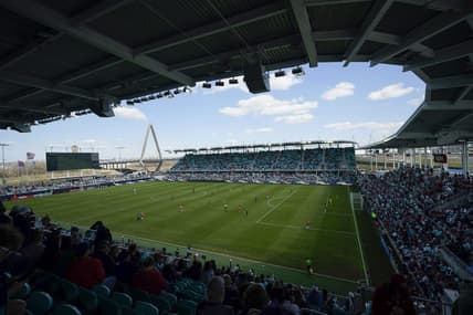 Mar 16, 2024; Kansas City, Missouri, USA; A general view of the pitch between the Portland Thorns FC and Kansas City Current in the second half at CPKC Stadium. Mandatory Credit: Jay Biggerstaff-USA TODAY Sports