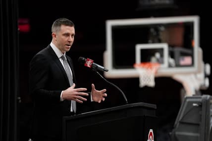 Mar 18, 2024; Columbus, OH, USA; Ohio State basketball head coach Jake Diebler speaks at his introductory press conference at Value City Arena.