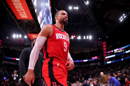 Mar 21, 2024; Houston, Texas, USA; Houston Rockets forward Dillon Brooks (9) walks off the court after being ejected during the third quarter at Toyota Center. Mandatory Credit: Erik Williams-USA TODAY Sports