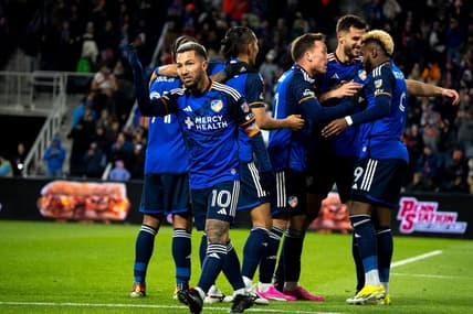 FC Cincinnati midfielder Luciano Acosta (10) gestures after scoring a goal in the second half of the match between FC Cincinnati and New York City FC at in Cincinnati on Saturday, March 23, 2024.