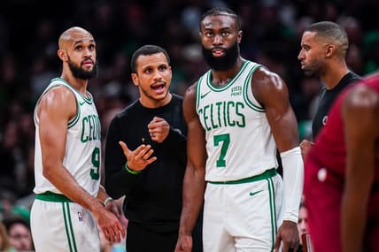 Boston Celtics players Jaylen Brown and Derrick white