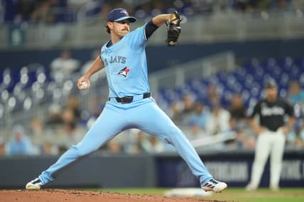 MLB: Shane Bieber, Toronto Blue Jays pitcher, throws a pitch