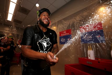 MLB: Playoffs-Vladimir Guerrero Jr. celebrates the Toronto Blue Jays defeat of the New York Yankees