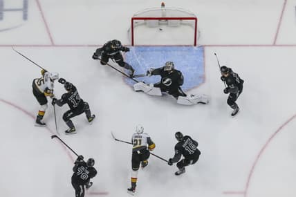 Vegas Golden Knights Brett Howden scores a goal against the Tampa Bay Lightning (Photo- Vegas Golden Knights via Twitter)