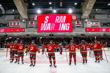 The Ottawa Charge celebrate a win over the Minnesota Frost.