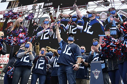 Jan 10, 2021; Nashville, Tennessee, USA; Nashville police officers who saved lives during the Christmas bombing are honored at the start of the Tennessee Titans game against the Baltimore Ravens. Mandatory Credit: George Walker IV/The Tennessean via USA TODAY Sports