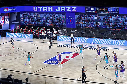 Aug 5, 2020; Lake Buena Vista, Florida, USA;  A general view of the Utah Jazz playing against the Memphis Grizzlies during the second half at HP Field House at ESPN Wide World Of Sports Complex on August 5, 2020 in Lake Buena Vista, Florida. Mandatory Credit: Kevin C. Cox/Pool Photo-USA TODAY Sports