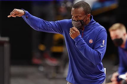 Mar 15, 2021; Detroit, Michigan, USA; Detroit Pistons head coach Dwane Casey directs his team during the second quarter against the San Antonio Spurs at Little Caesars Arena. Mandatory Credit: Raj Mehta-USA TODAY Sports