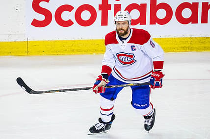 Apr 23, 2021; Calgary, Alberta, CAN; Montreal Canadiens defenseman Shea Weber (6) skates against the Calgary Flames during the second period at Scotiabank Saddledome. Mandatory Credit: Sergei Belski-USA TODAY Sports