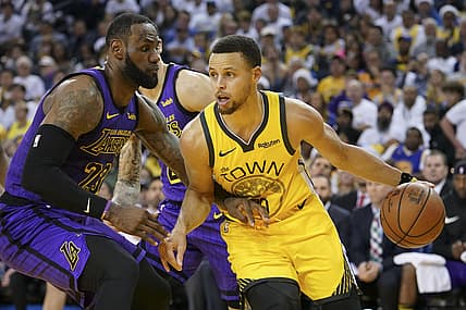 NBA stars Stephen Curry, LeBron James, Golden State Warriors and Los Angeles Lakers