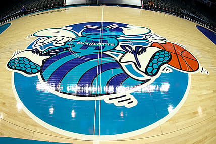Jan 19, 2019; Charlotte, NC, USA; A detail view of the center court logo for Classic Night game between the Charlotte Hornets and the Phoenix Suns at Spectrum Center. Mandatory Credit: Jeremy Brevard-USA TODAY Sports