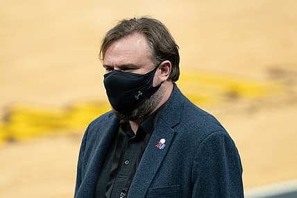 February 9, 2021; Sacramento, California, USA; Philadelphia 76ers president of basketball operations Daryl Morey during the fourth quarter against the Sacramento Kings at Golden 1 Center. Mandatory Credit: Kyle Terada-USA TODAY Sports