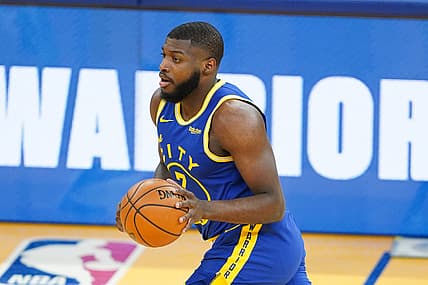 March 15, 2021; San Francisco, California, USA; Golden State Warriors forward Eric Paschall (7) during the second quarter against the Los Angeles Lakers at Chase Center. Mandatory Credit: Kyle Terada-USA TODAY Sports