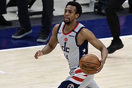 May 31, 2021; Washington, District of Columbia, USA; Washington Wizards guard Ish Smith (14) dribbles against the Philadelphia 76ers during game four in the first round of the 2021 NBA Playoffs. at Capital One Arena. Mandatory Credit: Tommy Gilligan-USA TODAY Sports